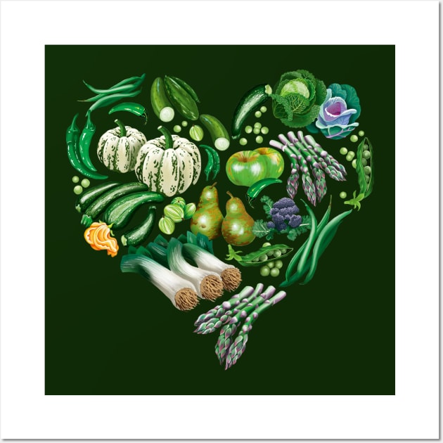 Green fruit and veg heart Wall Art by Zoe's Garden Prints